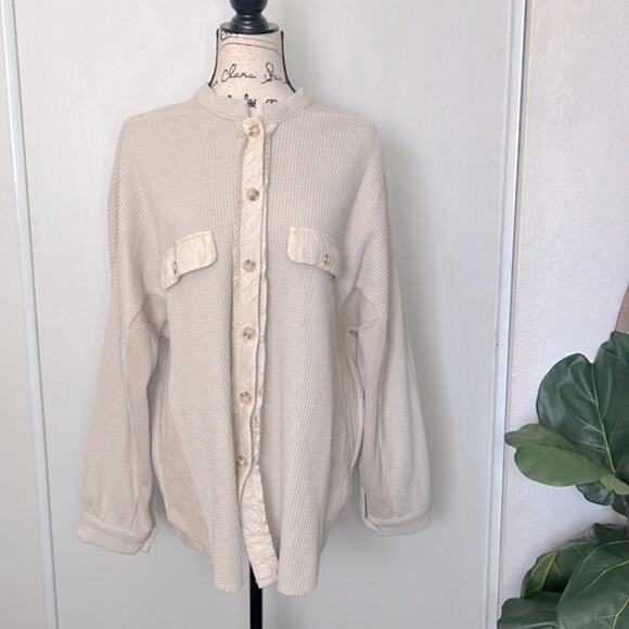 Chouyatou Loose Fit Batwing Sleeve Waffle Knit Button Down Shirt Shacket XXL - Picture 2 of 11